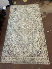 100% Wool Rug in Cream, Brown & Light Teal made in Turkey